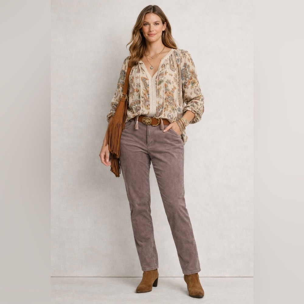Talbots Heritage Corduroy Pants Size 12 Gray Boho Classic Straight Leg
